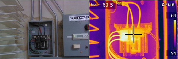 Infrared image of an electric system that is putting off heat.
