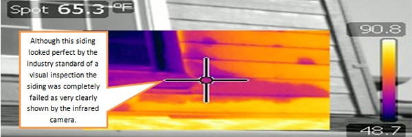 Infrared image of window that had failed caulking and now has water damage behind it. 
