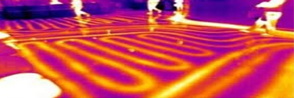 Radiant floor heating being seen by an infrared camera.